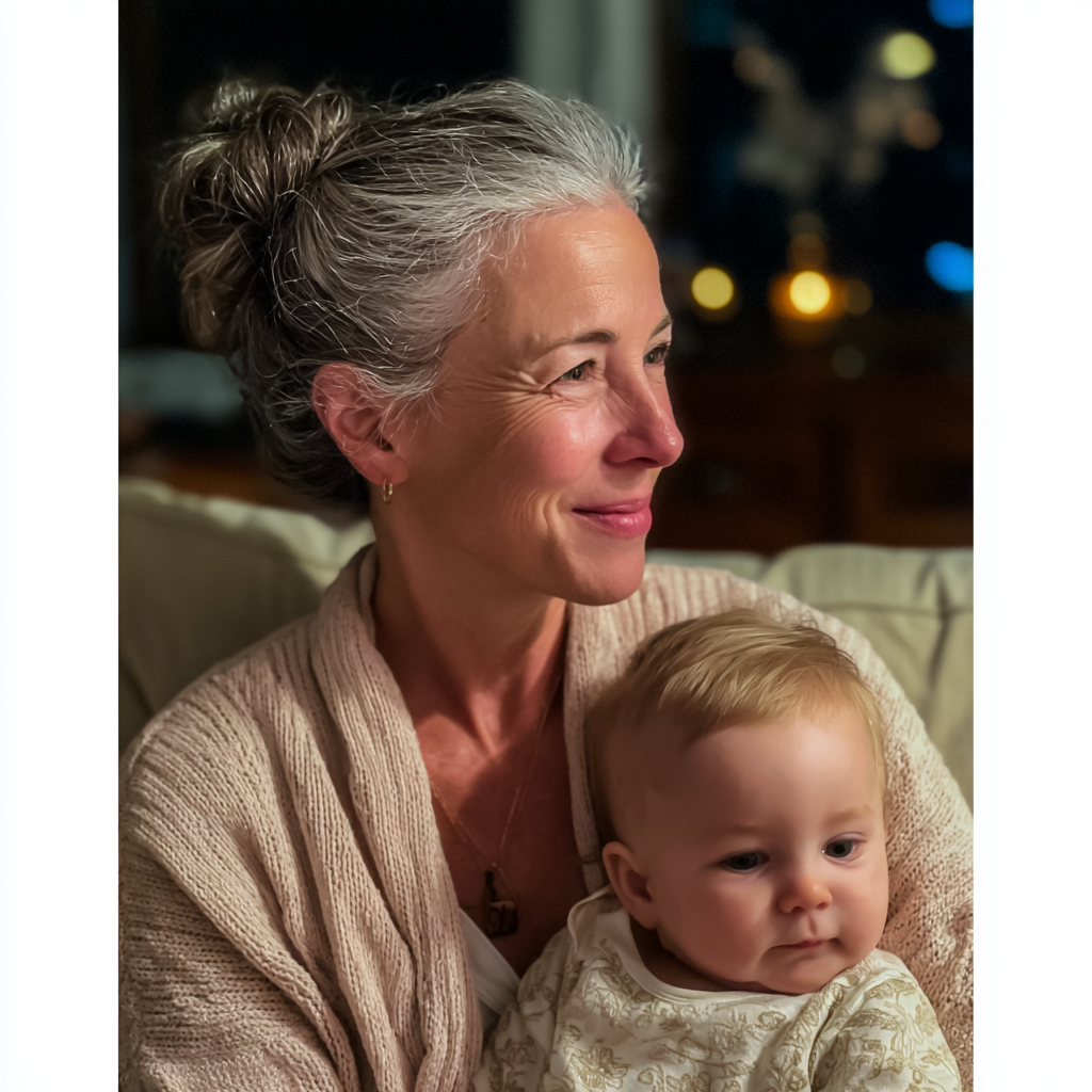 A smiling woman holding a baby | Source: Midjourney