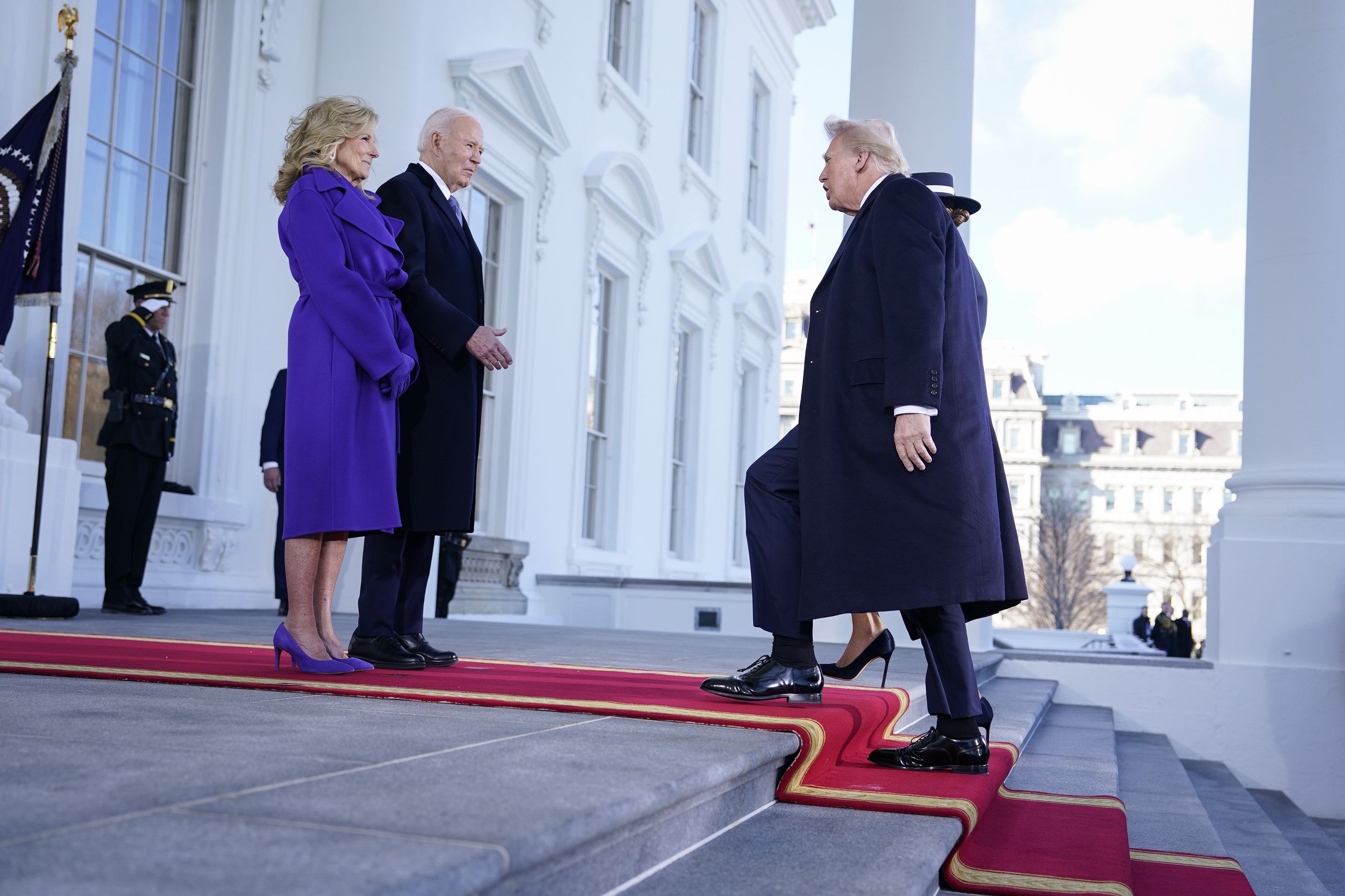 President Joe Biden and First Lady Jill Biden welcome incoming President-elect Donald Trump and Melania Trump at the White House ahead of the 60th inaugural ceremonies on January 20, 2025 | Source: Getty Images