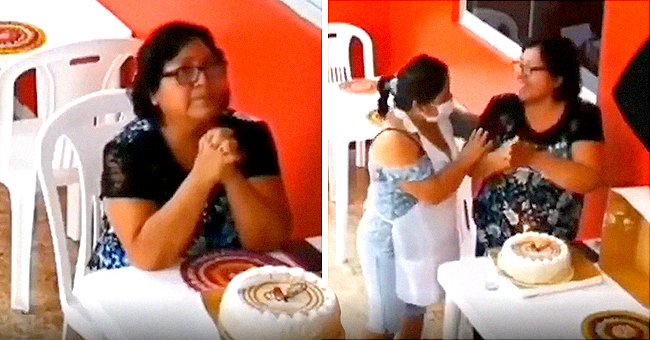 A woman sits at a table as she celebrates her birthday alone, until a restaurant employee joins her | Photo: Twitter/GoodNewsMoveme3
