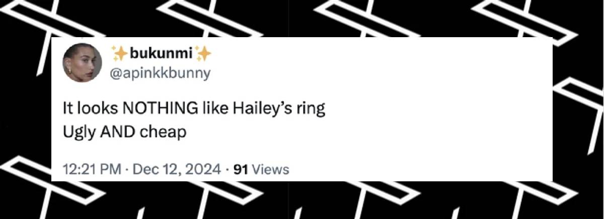 A fan comment on Selena Gomez's engagement ring, dated December 12, 2024 | Source: X/apinkkbunny