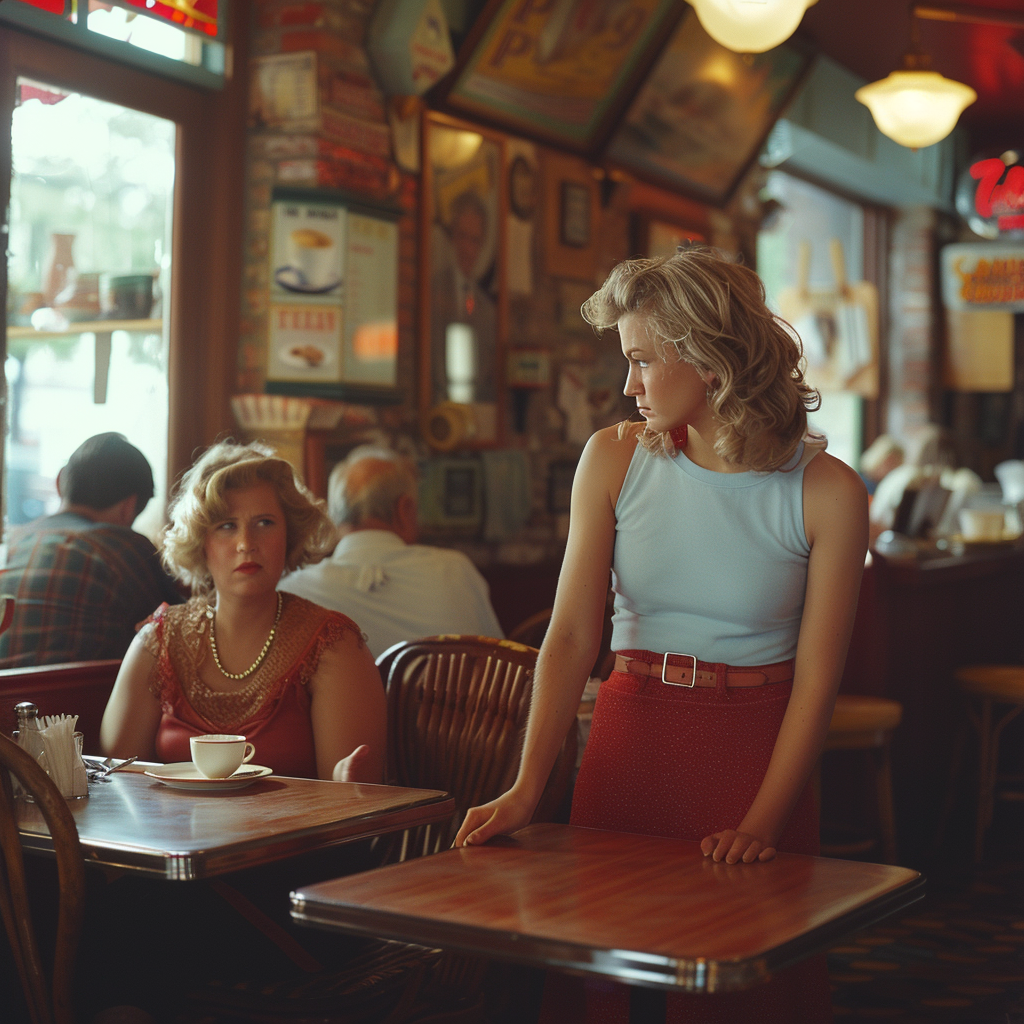 Alice taking an order from Donna | Source: Midjourney