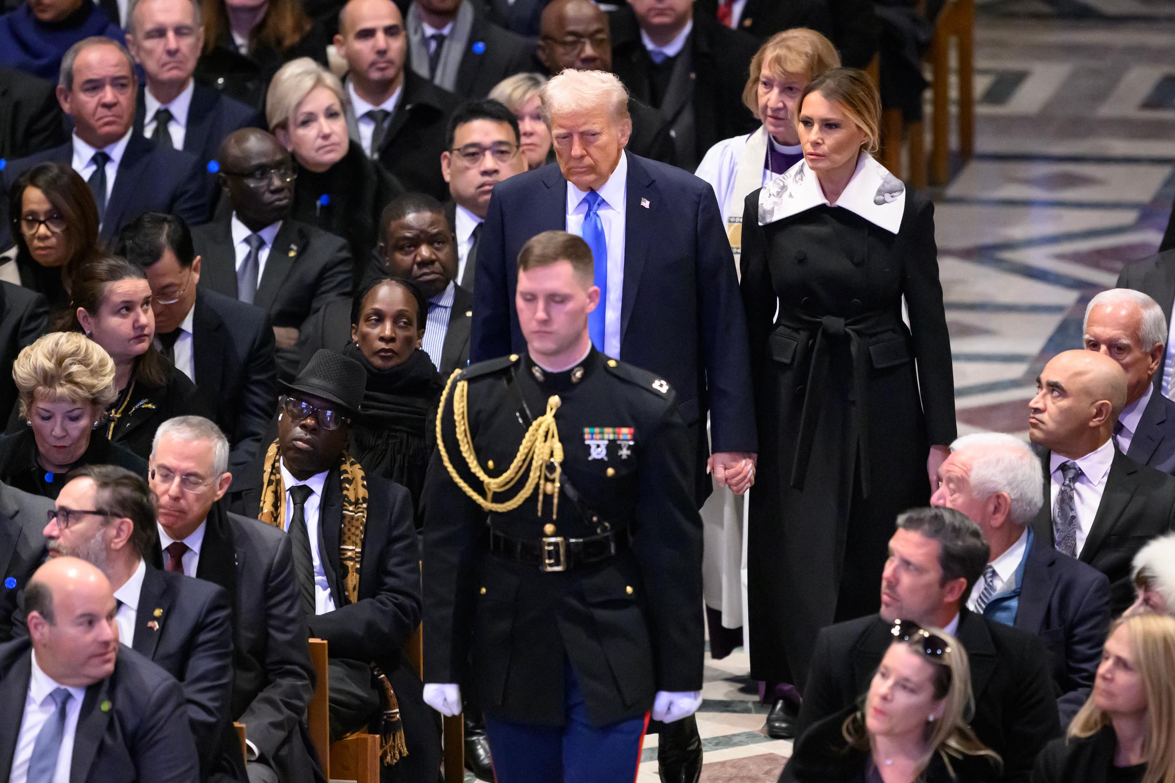 President-elect Donald Trump and incoming first lady Melania Trump at the state funeral for former President Jimmy Carter at Washington National Cathedral on January 9, 2025, in Washington, D.C. | Source: Getty Images