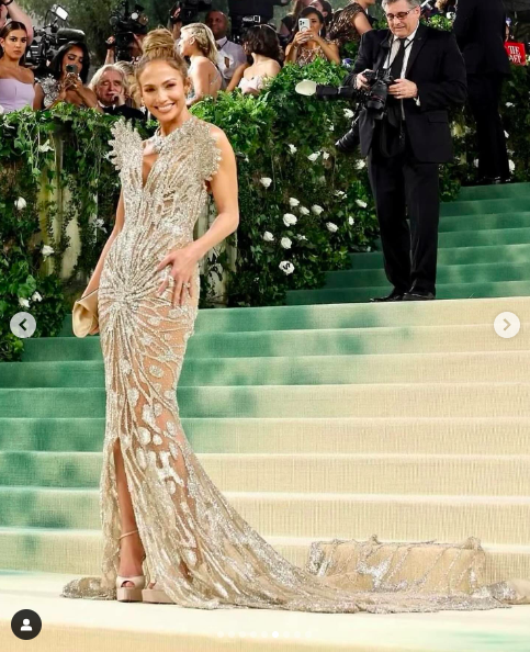 Jennifer Lopez posing for a picture in her Schiaparelli gown, posted on May 7, 2024 | Source: Instagram/marielhaenn