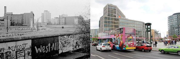 Berliner Mauer, Potsdamer Platz - Damals und Heute | Quelle: Getty Images