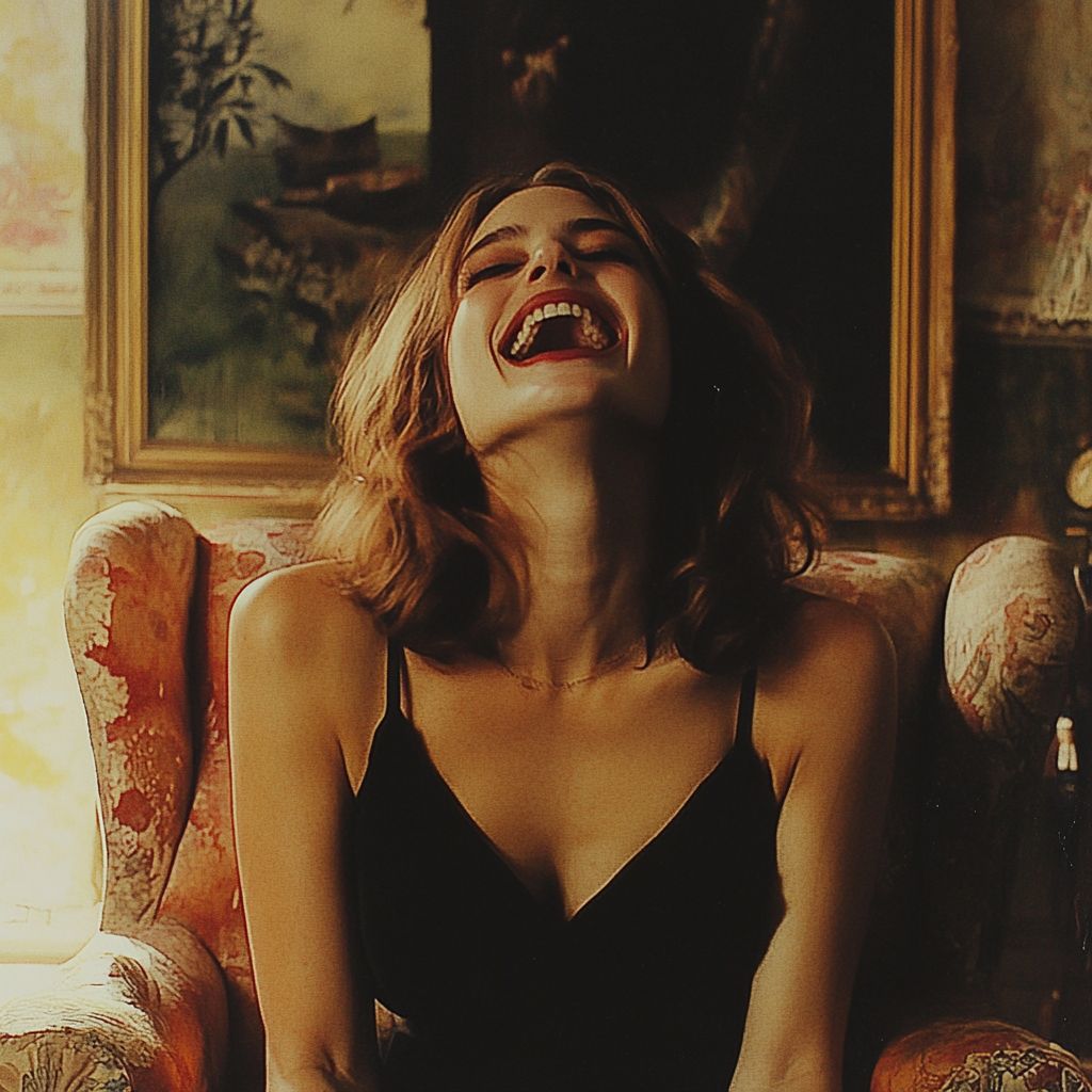 A woman laughing | Source: Midjourney