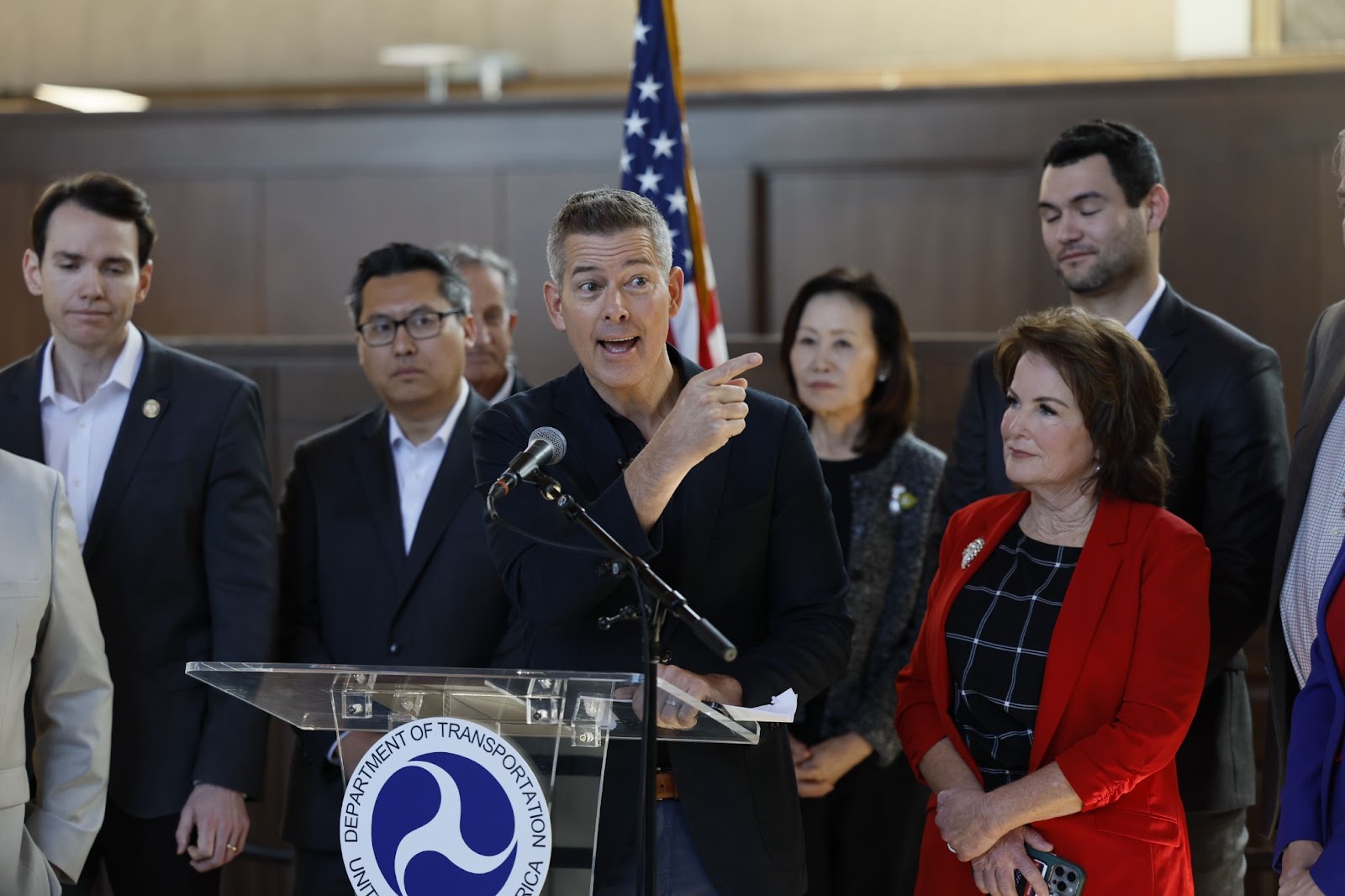 Transportation Secretary Sean P. Duffy at a press conference at Union Station in Los Angeles, on February 20, 2025 | Source: Getty Images