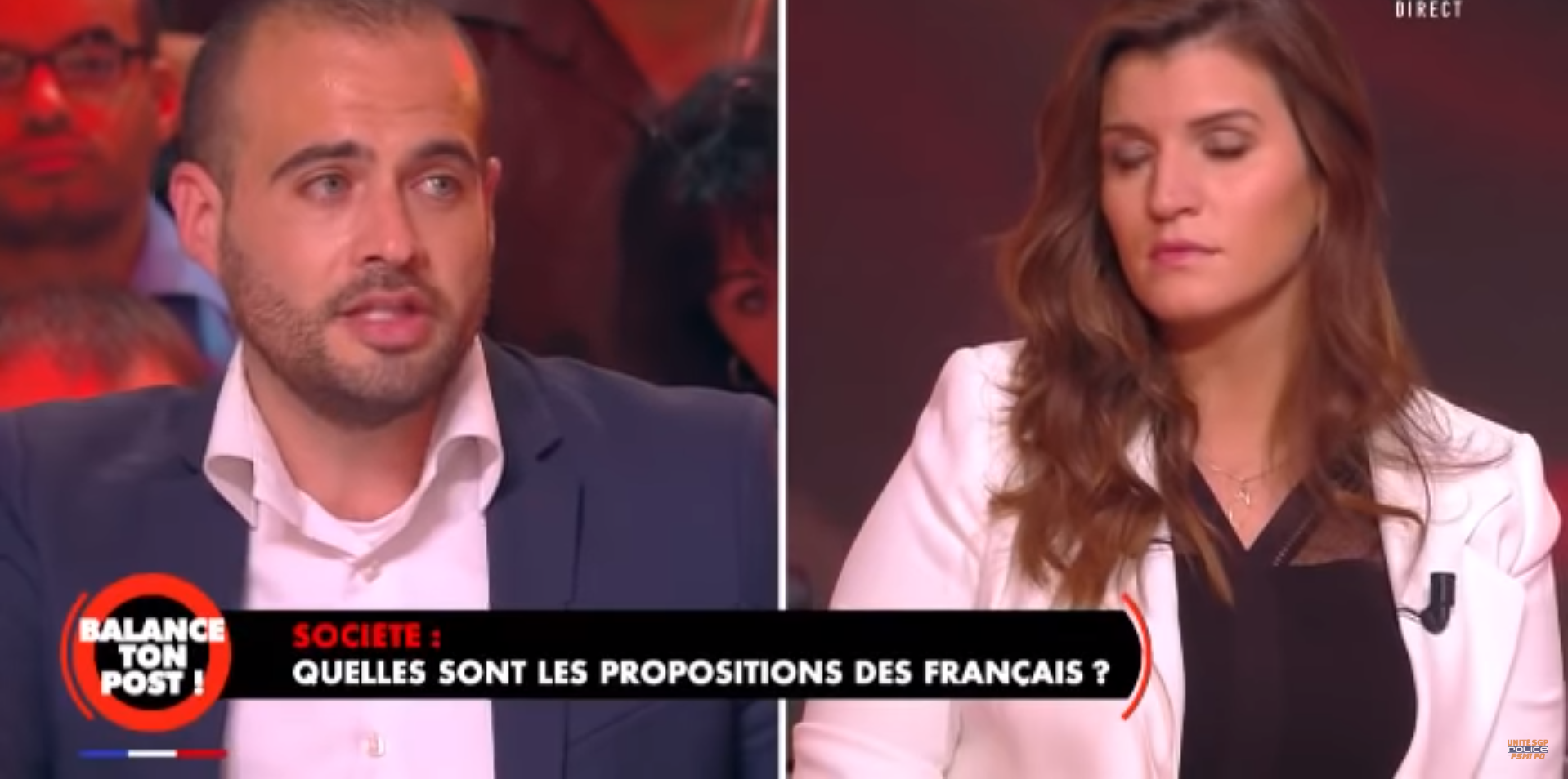 Guillaume discute avec Marlène Schiappa. l Source: YouTube/Web Tv UNITÉ SGP POLICE Guillaume discute avec Marlène Schiappa. l Source: YouTube/Web Tv UNITÉ SGP POLICE