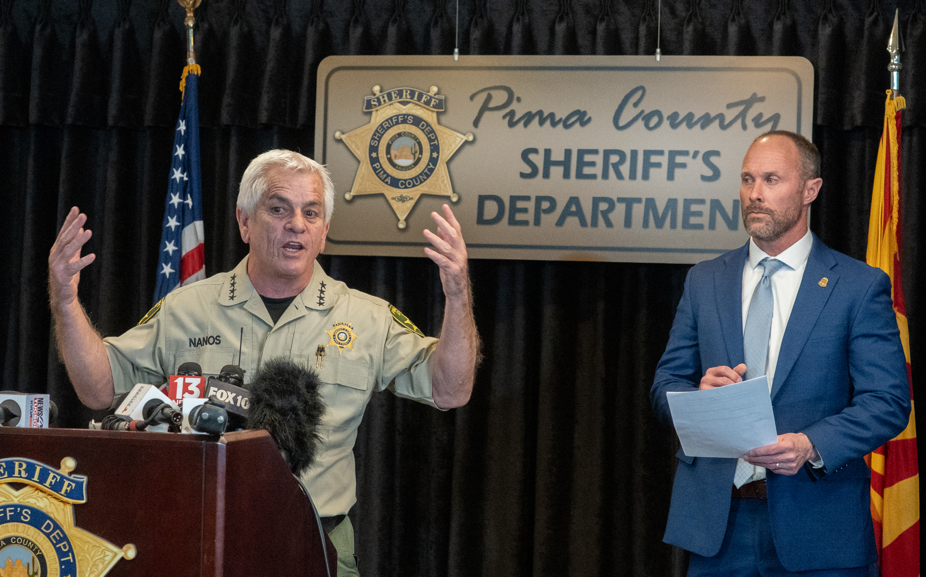 Pima County Sheriff, Chris Nanos, speaks to the media on February 3, 2026 | Source: Getty Images