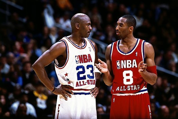 Kobe Bryant and Michael Jordan at the Phillips Arena on February 9, 2003 in Atlanta, Georgia. | Photo: Getty Images