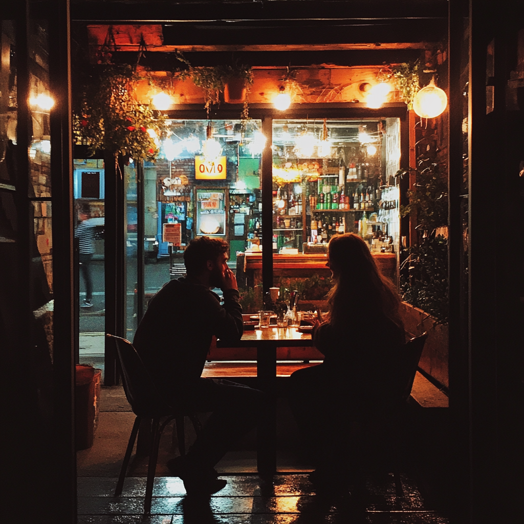 A couple sitting at a restaurant | Source: Midjourney