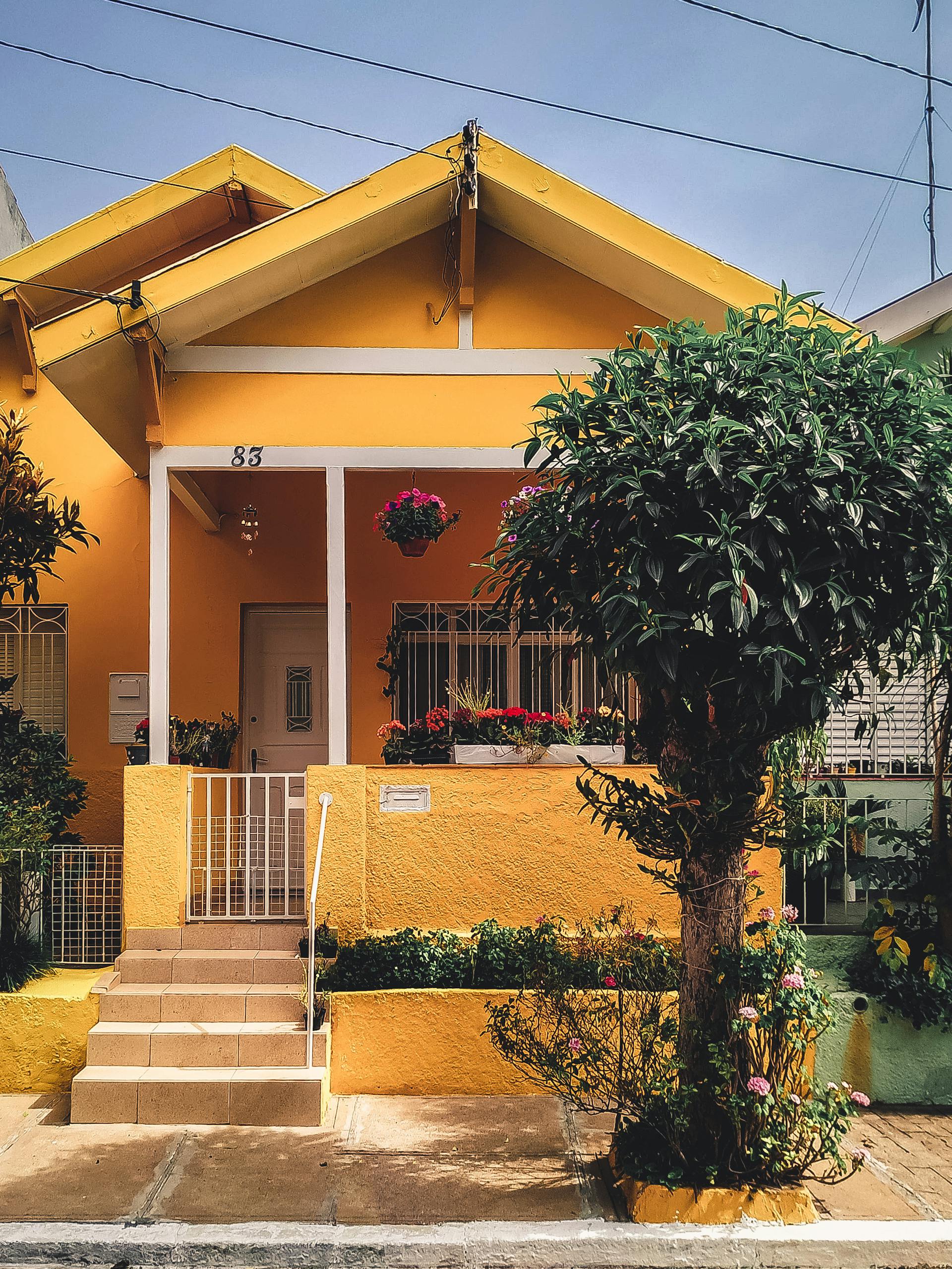 A yellow house with a tree outside | Source: Pexels