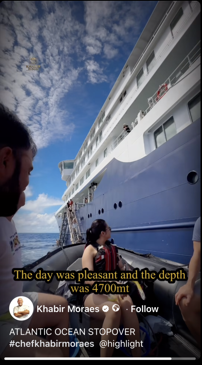A photo showing passengers on the cruise ship at sea before the outbreak, taken from a video posted on May 1, 2026 | Source: Facebook/khabir.moraes