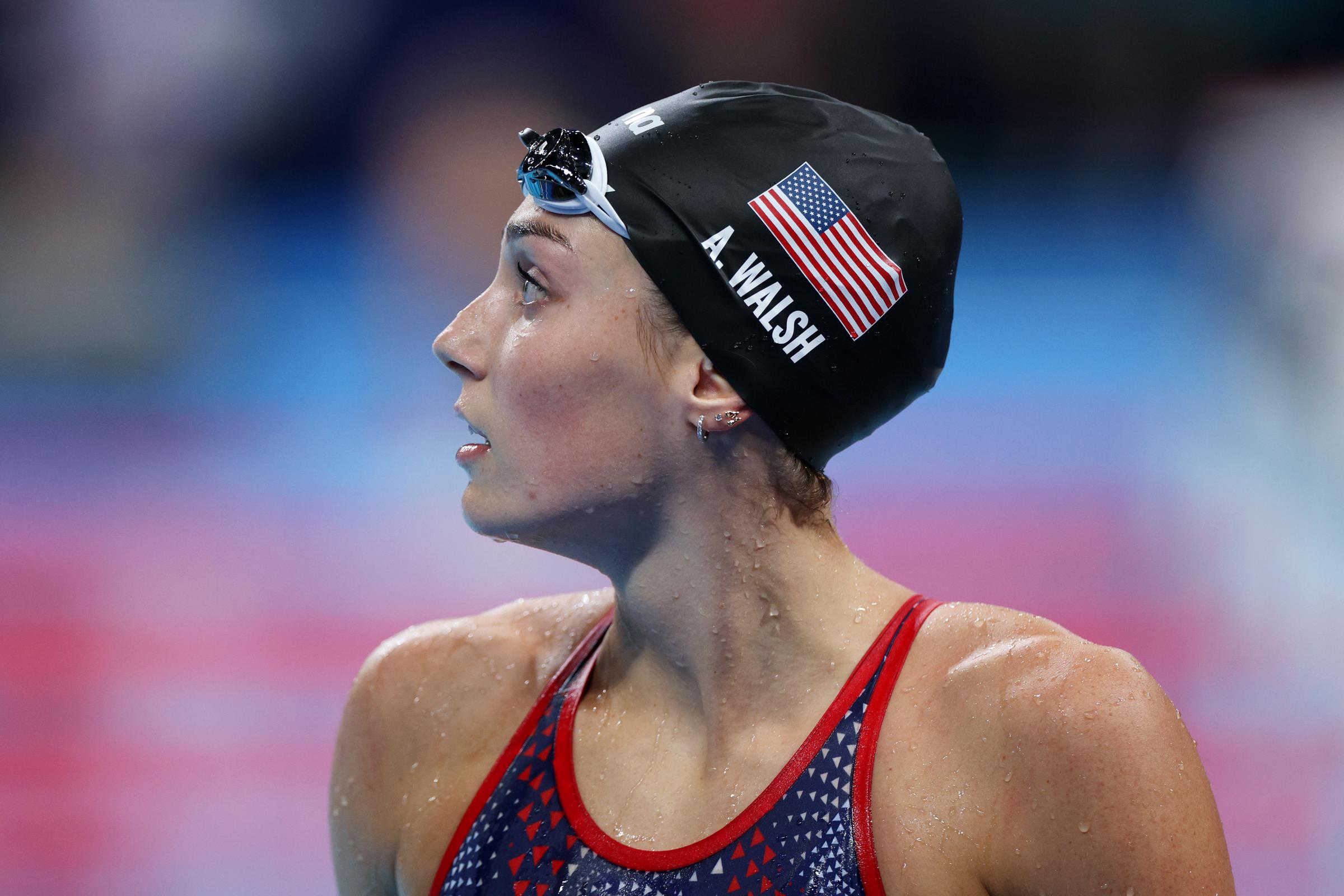 Alex Walsh reacts after being disqualified in the Women's 200m Individual Medley Final at the Olympic Games Paris 2024 in Nanterre, France, on August 3, 2024. | Source: Getty Images