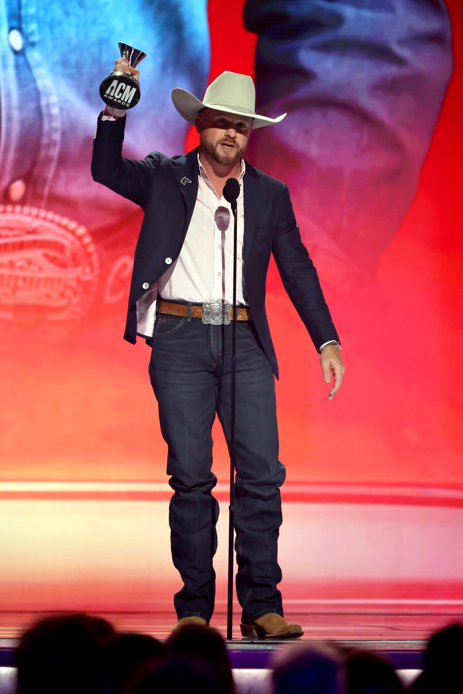 Cody Johnson accepts the Male Artist of the Year award during the 61st Academy of Country Music Awards in Las Vegas | Source: Getty Images