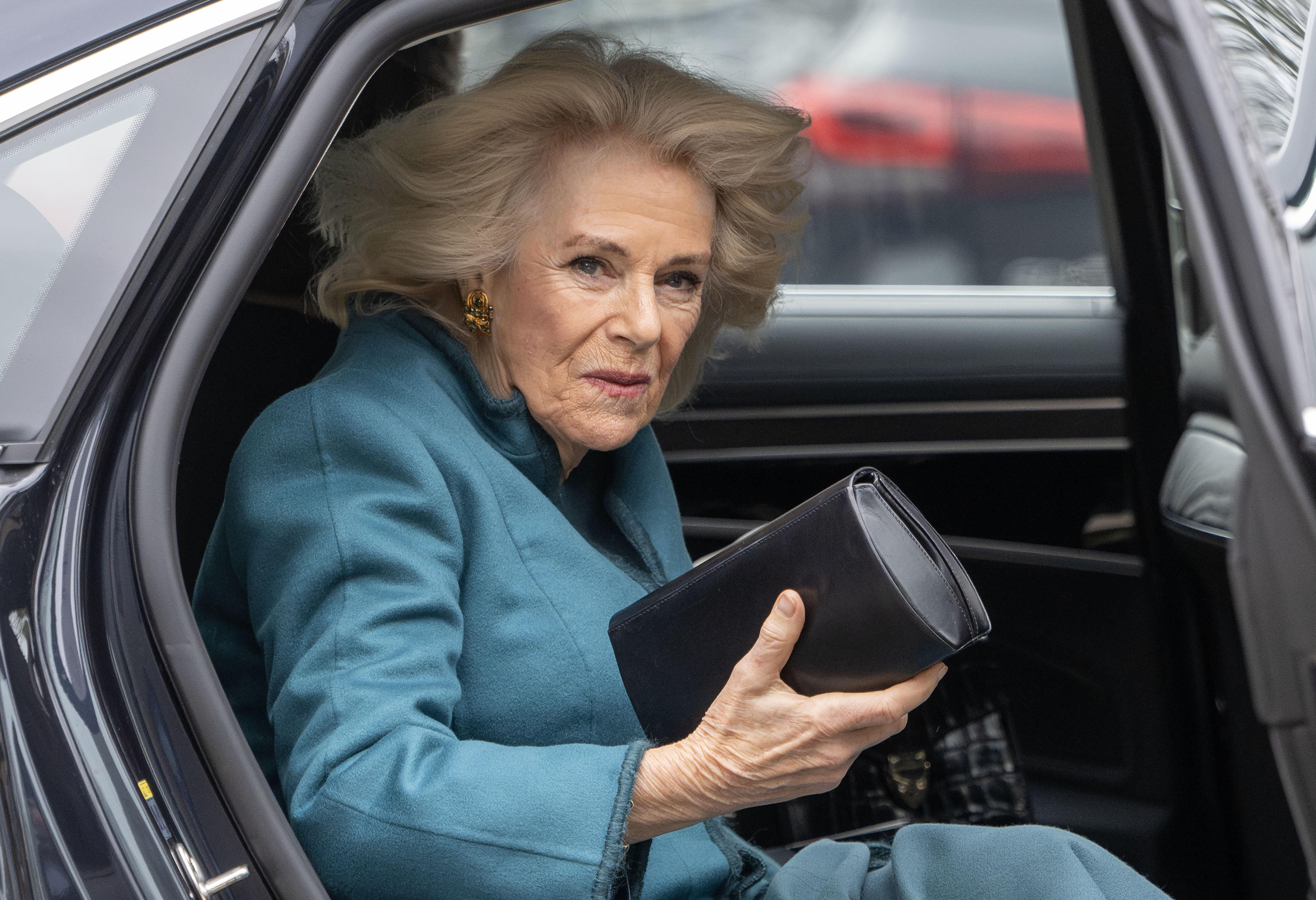 Queen Camilla arrives for her visit to Maggie's new cancer support center on January 31, 2024 in London, England | Source: Getty Images