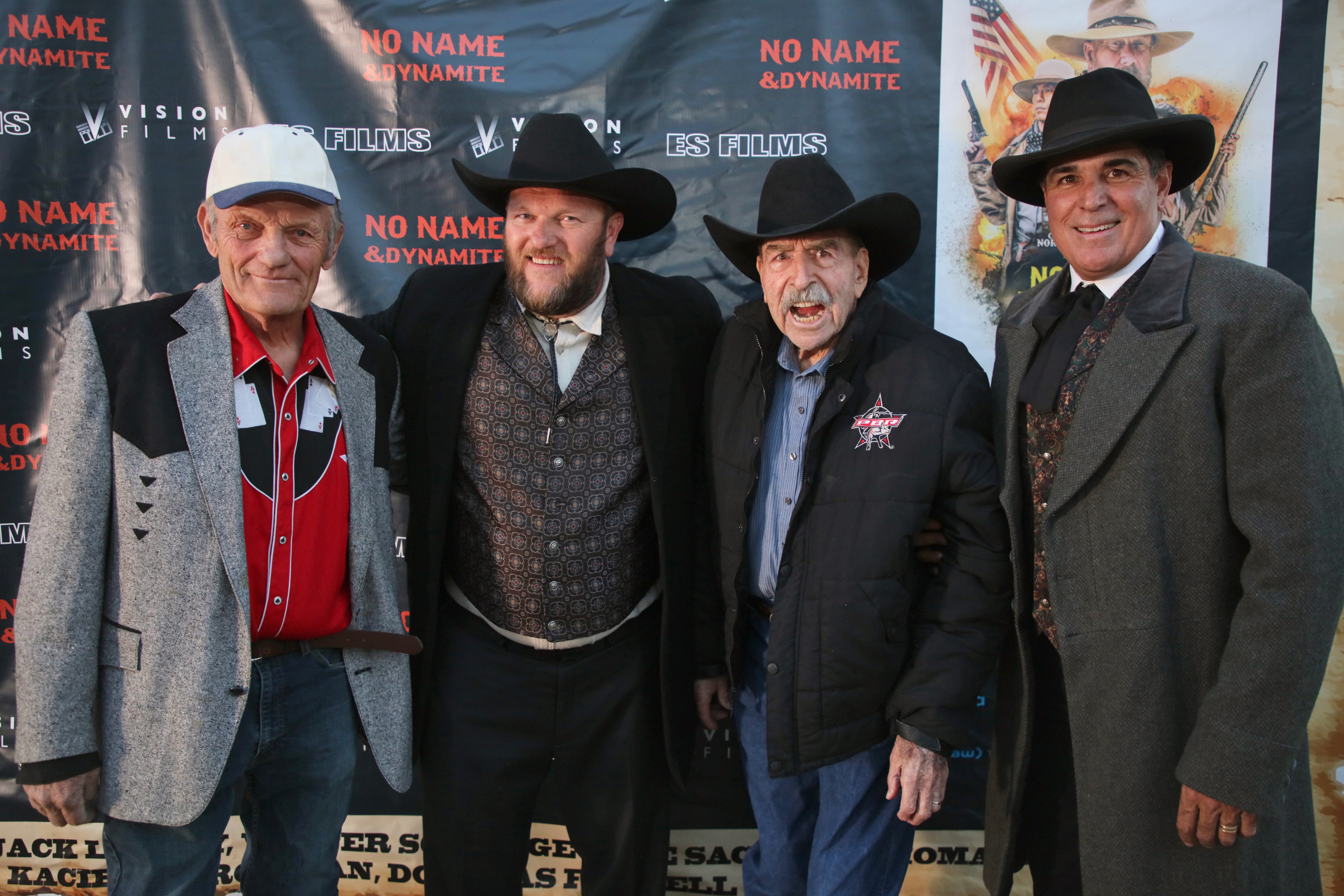 George Sack, Errol Sack, Jack Lilley, and Clint Lilley attend an outdoor special screening of the Spaghetti Western "No Name & Dynamite" at Sable Ranch on February 12, 2022, in Santa Clarita, California | Source: Getty Images