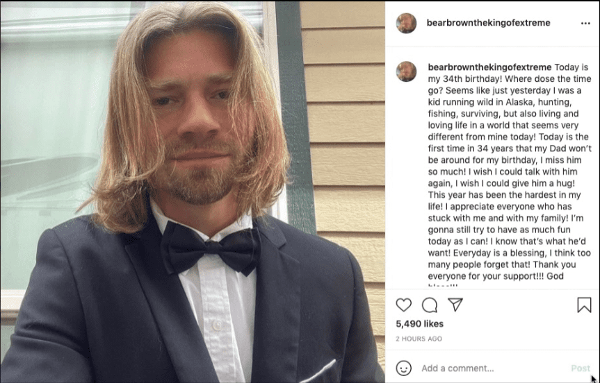 Bear Brown posted his picture wearing a tuxedo on Instagram on his 34th birthday with and emotional note in the caption | Photo: Instagram/bearbrownthekingofextreme