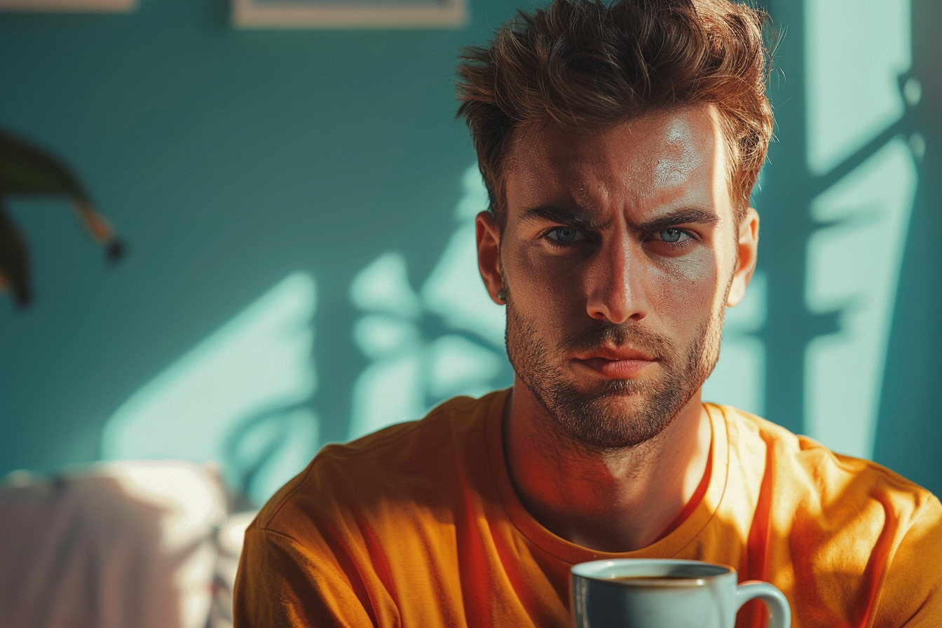 An angry man holding a cup of coffee | Source: Midjourney