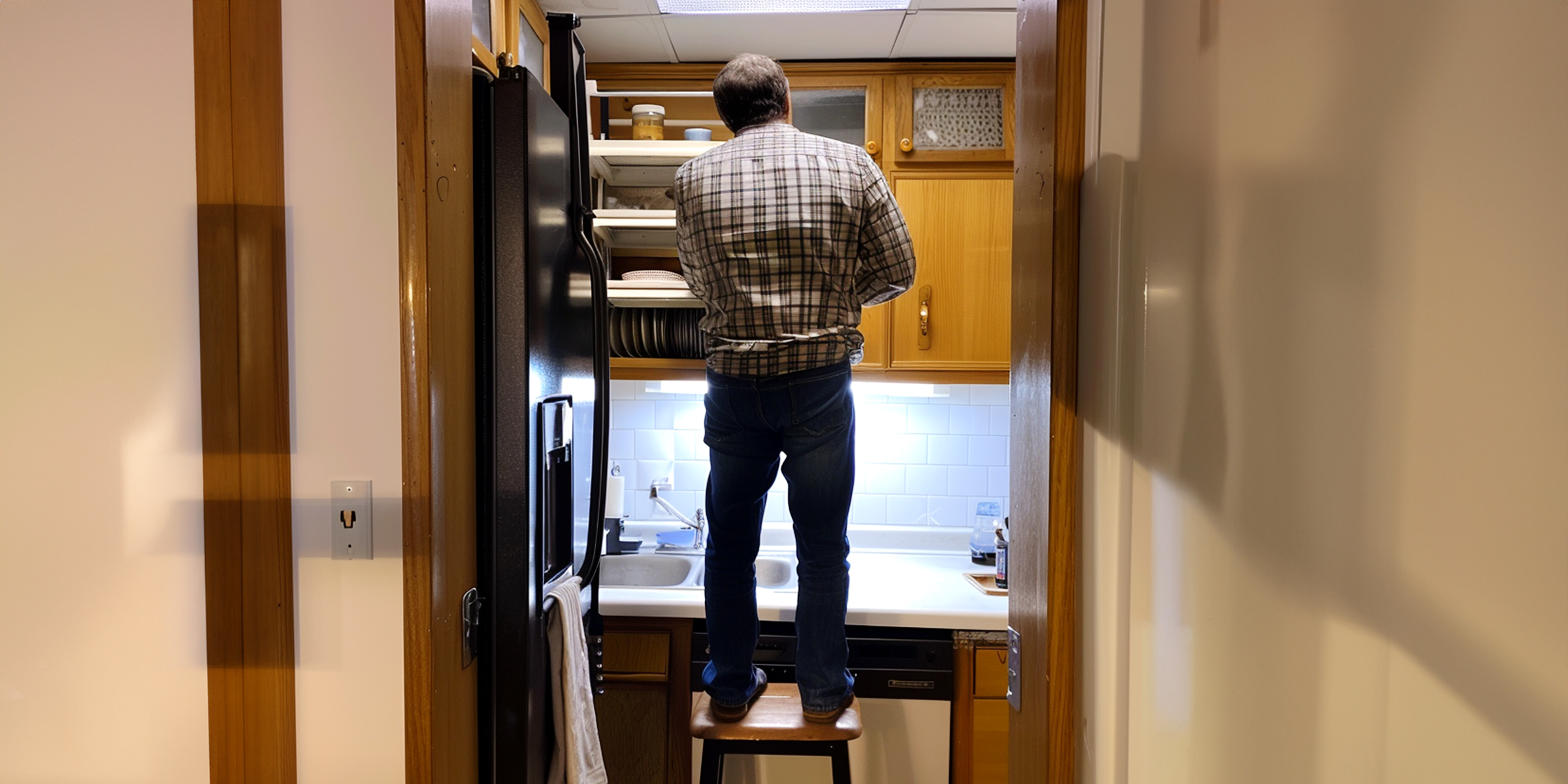 A man standing on a chair in the kitchen | Source: AmoMama