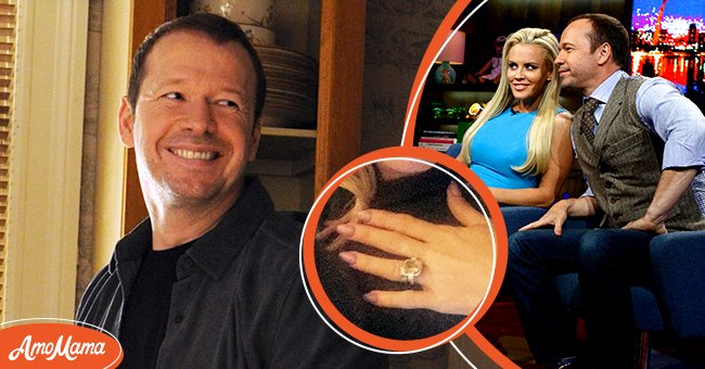 Photo of Donnie Wahlberg smiling away from the camera. [Left] | Donnie Wahlberg and his wife Jenny McCarthy ona TV show. [Right] | Photo: Getty Images