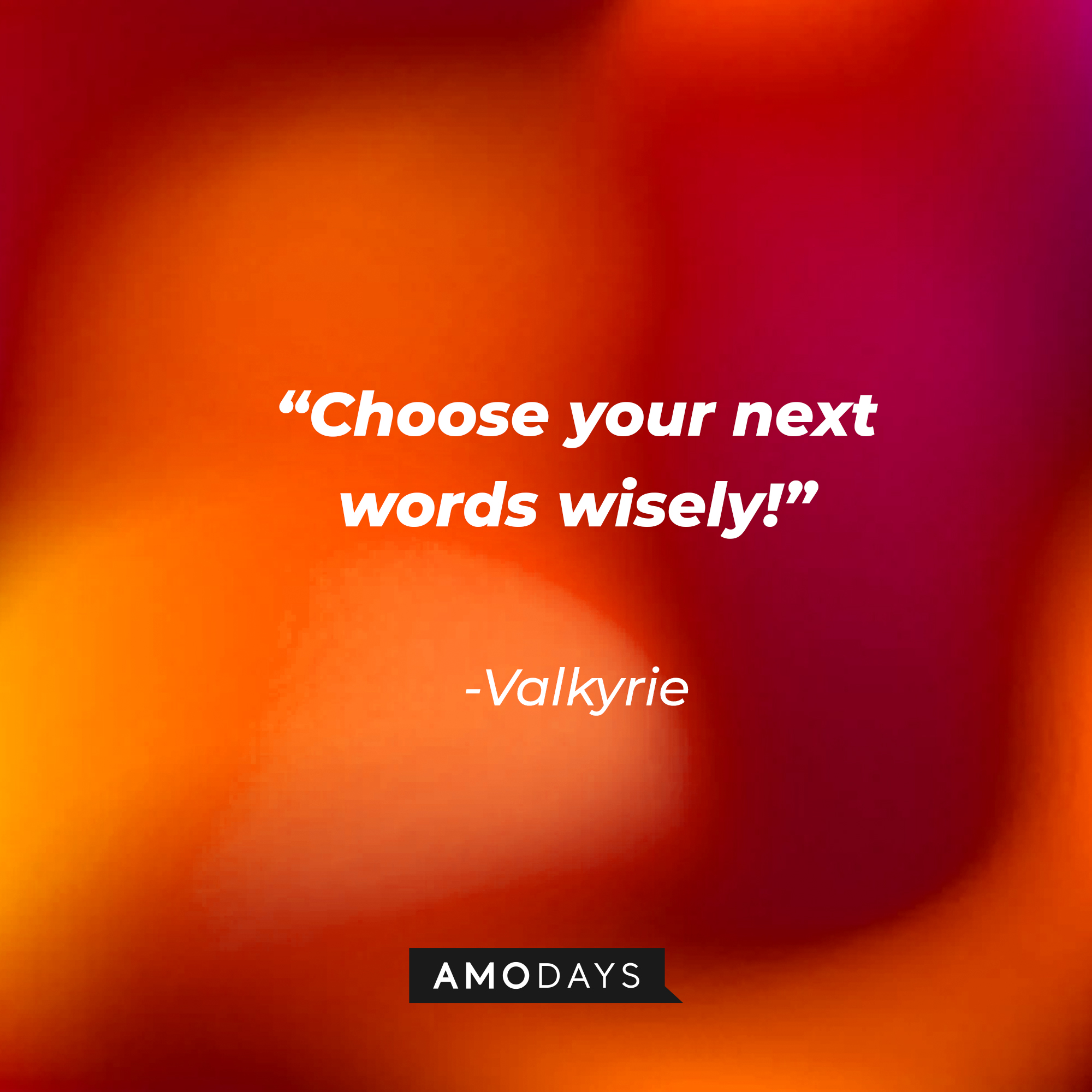 Valkyrie's quote: “Choose your next words wisely!” | Source: Amodays