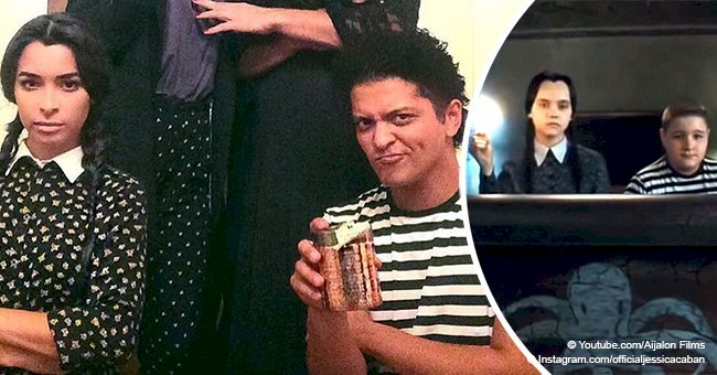 Bruno Mars & his girlfriend dress up as the children from 'The Addams Family' for Halloween in pic