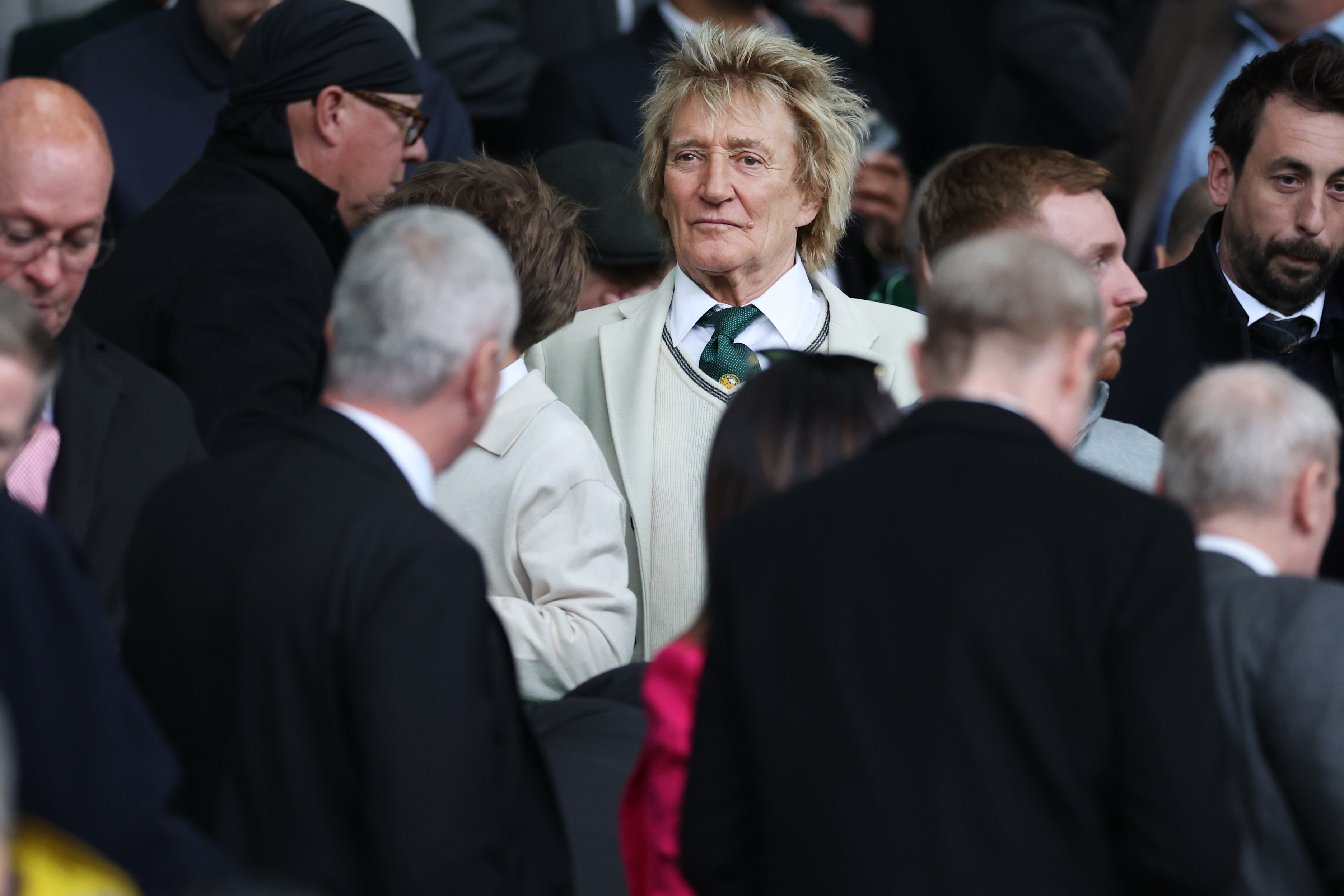 Rod Stewart at a Cinch Scottish Premiership match on May 4, 2024, in Glasgow, Scotland. | Source: Getty Images