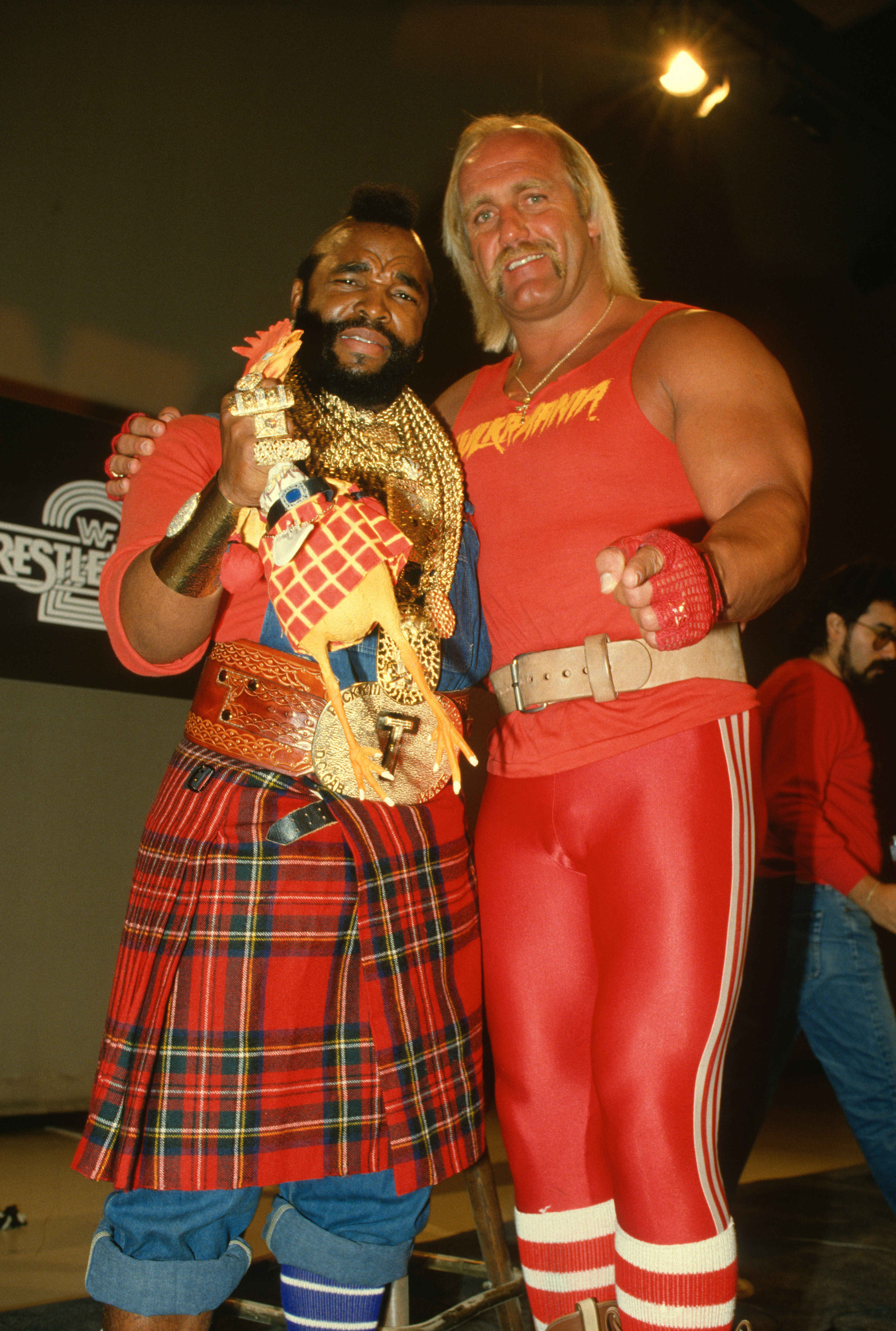 Mr. T and Hulk Hogan during Wrestlemania 2 on April 7, 1986, in Uniondale, New York. | Source: Getty Images