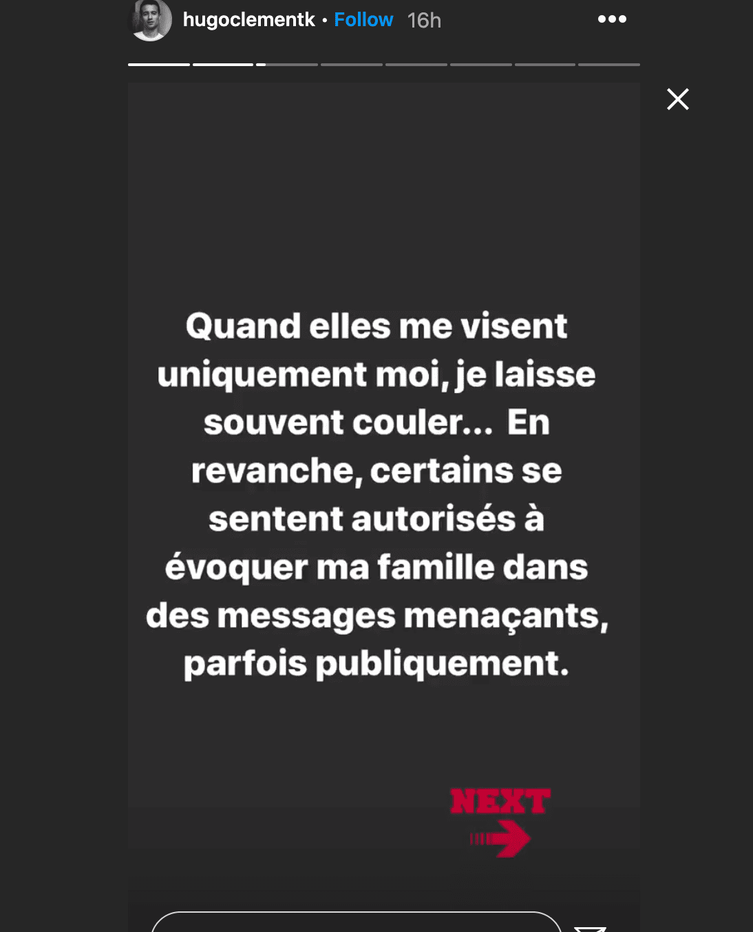 Capture d'écran du journaliste Hugo Clément, le 5 mai 2020. | Photo : Story Instagram