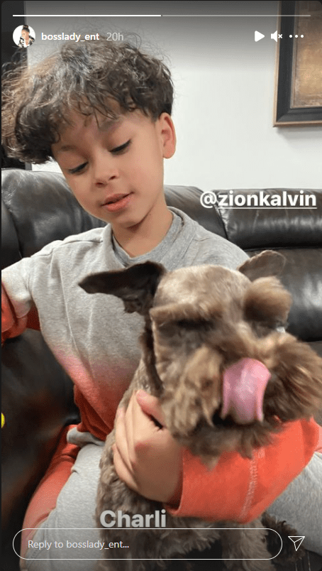 Snoop Dogg's grandson Zion with dog Charli via Shante Broadus' Instagram Story | Source: Instagram/bosslady_ent