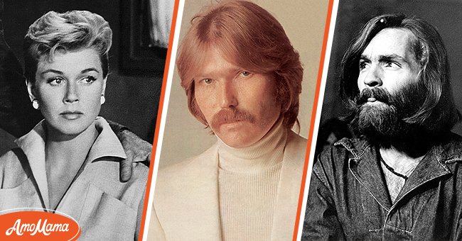 Doris Day in a scene from the film 'The Man Who Knew Too Much', 1956 [left]. Portrait of Terry Melcher in the 1970s [center]. Charles Manson circa 1970 [right]. | Photo: Getty Images