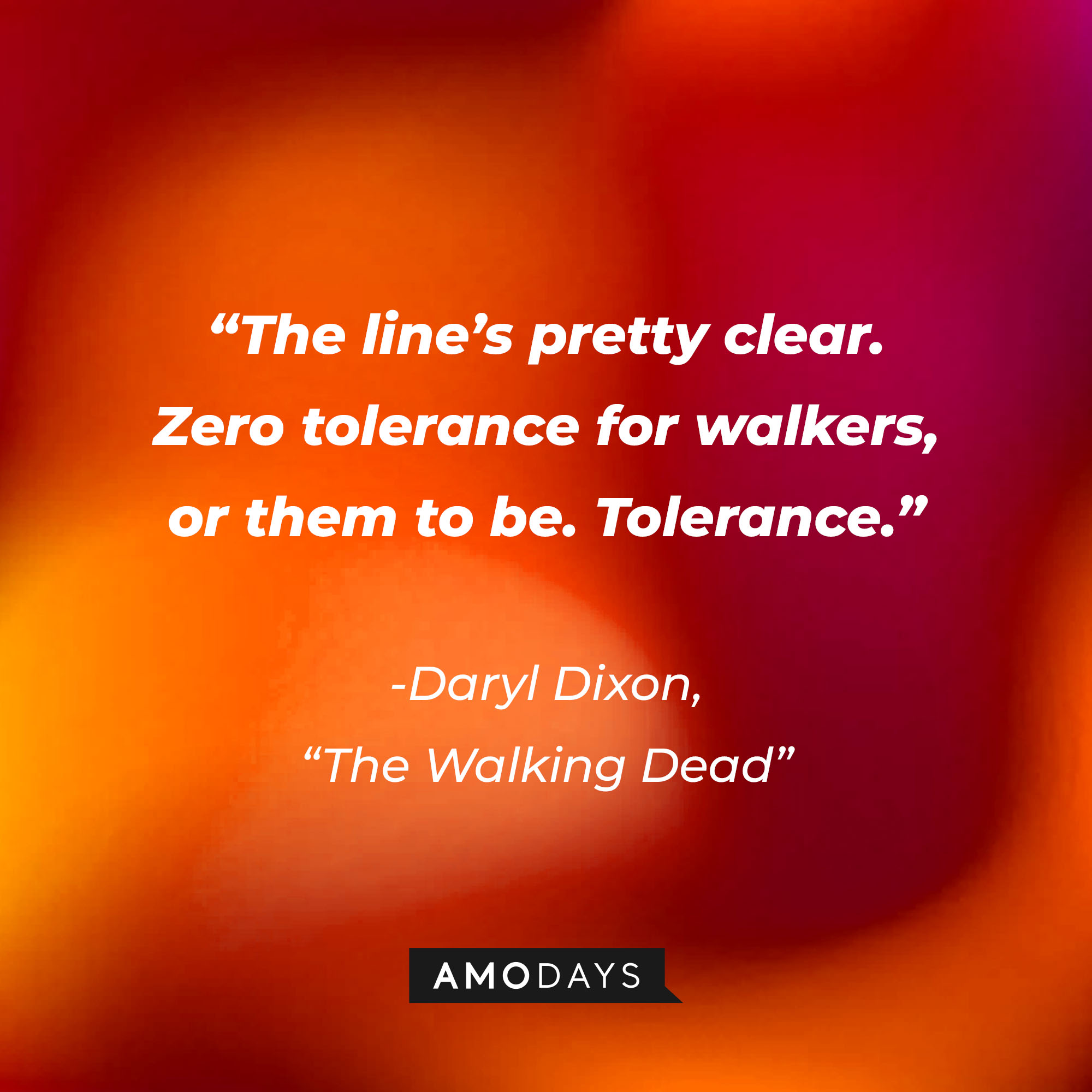 Daryl Dixon’s quote from “The Walking Dead”: “The line’s pretty clear. Zero tolerance for walkers, or them to be. Tolerance.” | Source: AmoDays