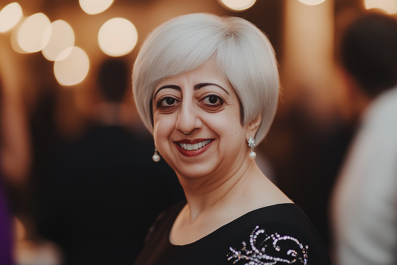 A woman smiling at her son's wedding | Source: Midjourney