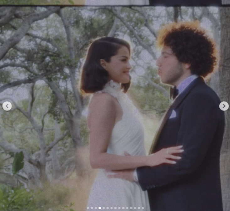 Selena Gomez and Benny Blanco share an embrace during their wedding photoshoot, as posted on September 27, 2025 | Source: Instagram/selenagomez