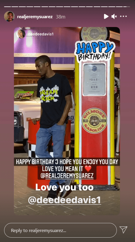 Dee Dee Davis' message for Jeremy Suarez' 31st birthday. | Photo: Instagram/realjeremysuarez