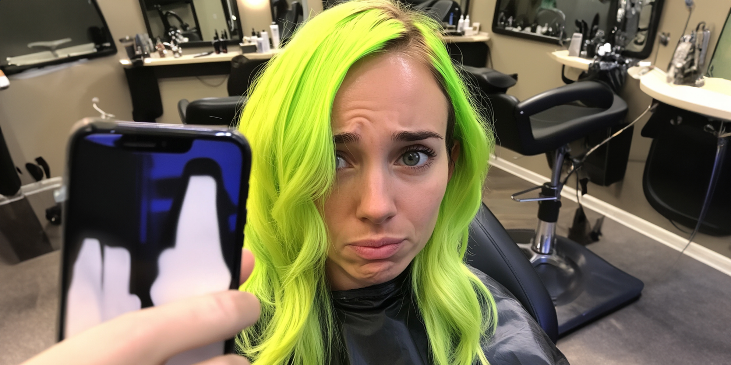 A woman at a salon with bright green hair | Source: Amomama