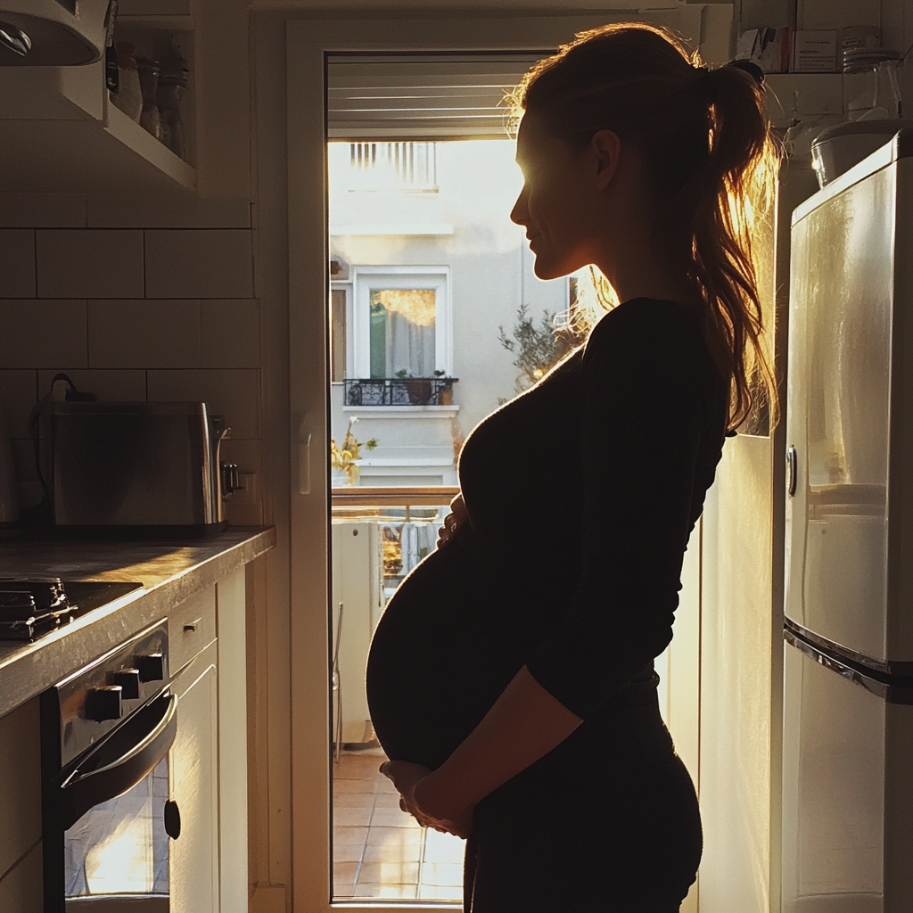 A pregnant woman standing in the kitchen | Source: Midjourney