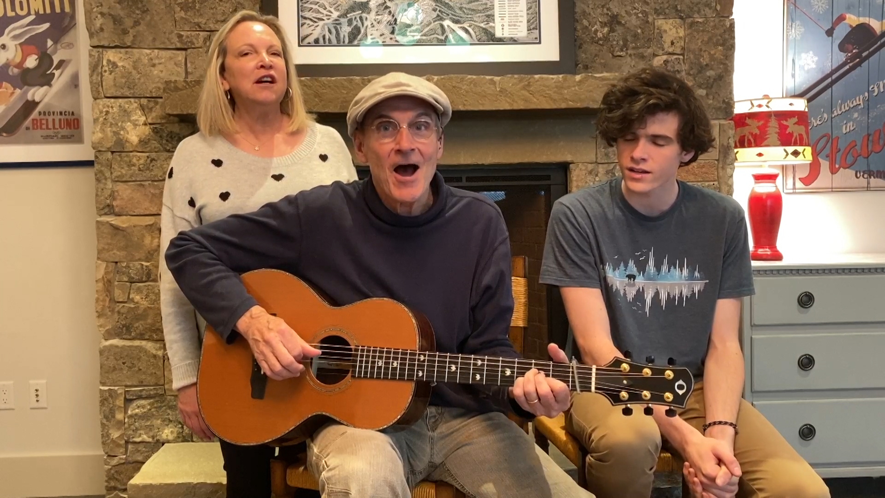 James Taylor performs with wife Catherine "Kim" Smedvig and their son Henry on May 7, 2020, on Season 7 of "The Tonight Show Starring Jimmy Fallon" | Source: Getty Images