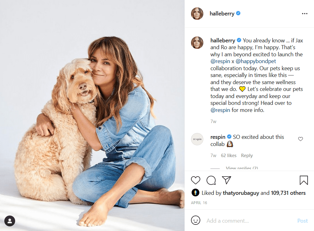 Halle Berry in a picture with her pet for a fitness awareness shoot. | Photo: Instagram/Halleberry