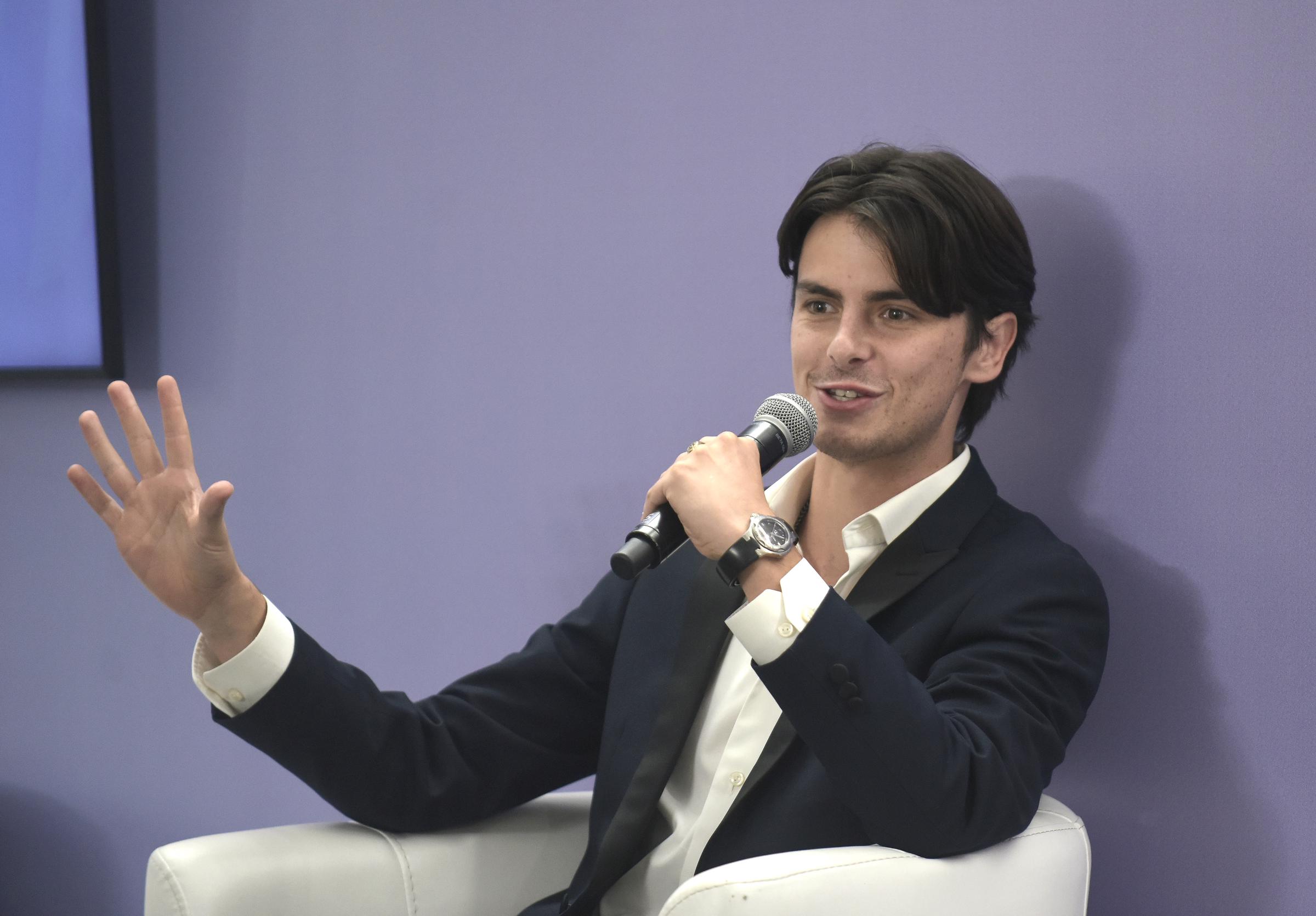 Dylan Michael Douglas speaks during a panel discussion at the 4th 'First Ladies and Gentlemen Summit' focusing on child safety, at the St. Sophia of Kyiv National Conservation Area, dated September 12, 2024, in Kyiv, Ukraine | Source: Getty Images