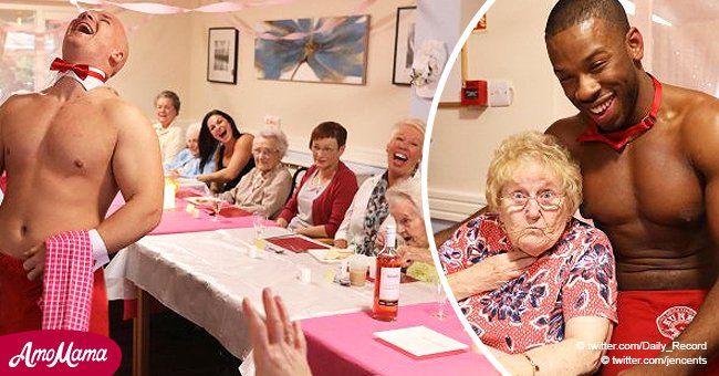 Cheeky pensioners hire sexy muscular men to serve dinner at their care home