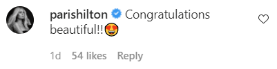 Paris Hilton expressed joy in the comment section over Eve's pregnancy. | Photo: instagram.com/therealeve