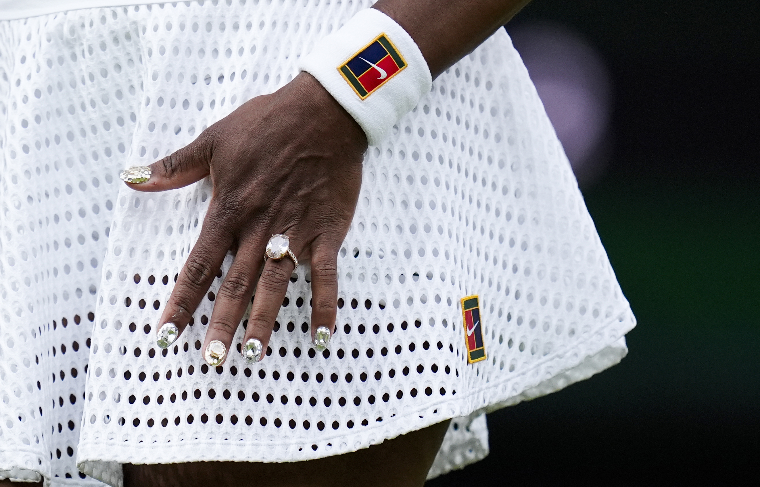 This is a closer look at Serena Williams' hands with the manicure that many fans don't think survived the game. | Source: Getty Images