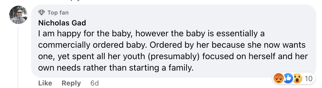 Kommentar eines Internetnutzers über das Baby von Luise und Dean | Quelle: Facebook.com/dailymail