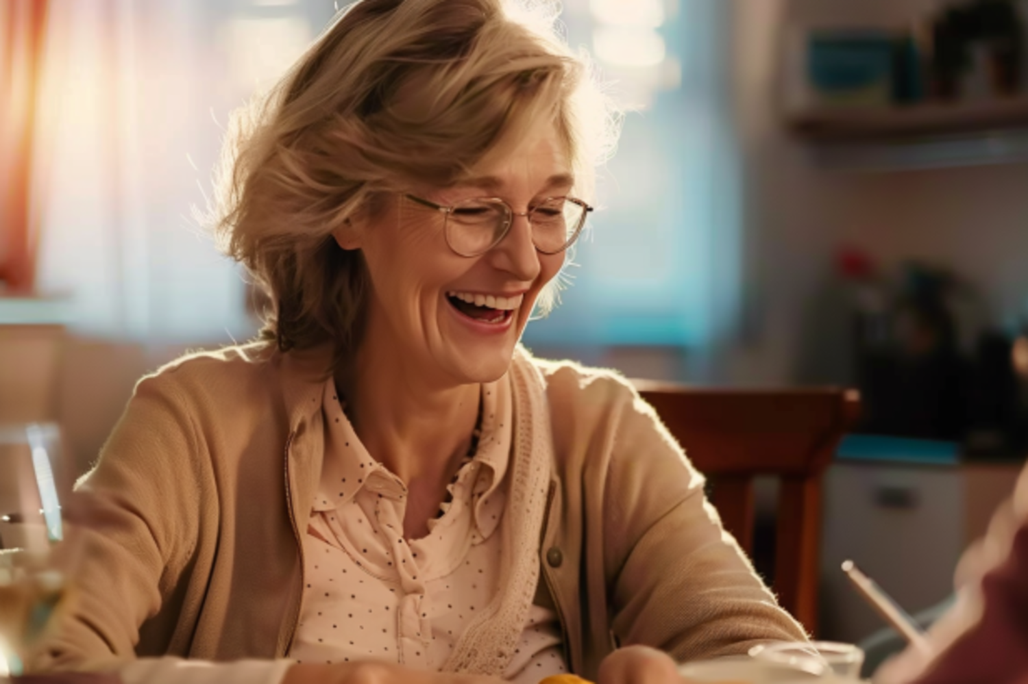 Mrs. Hamilton having a hearty chat during brunch | Source: Midjourney