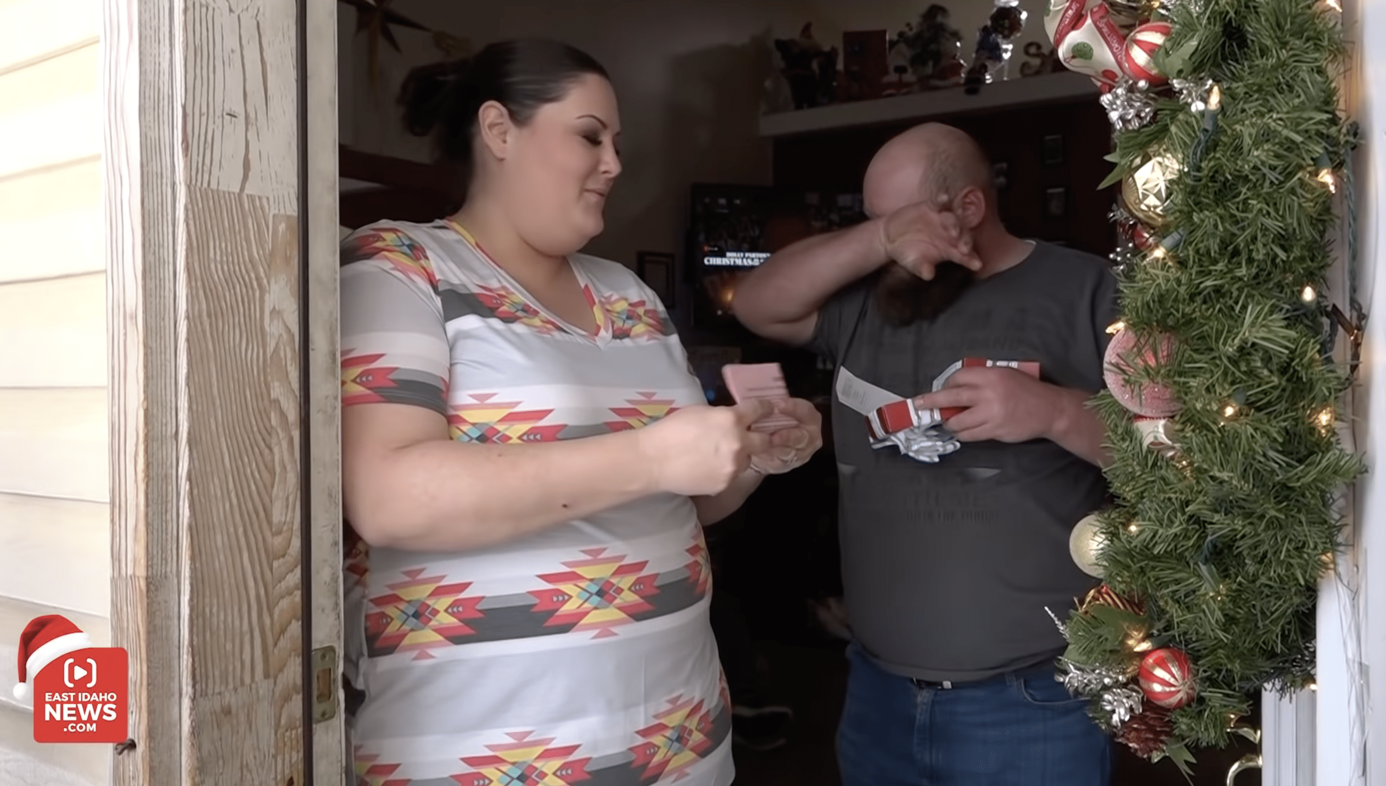Misty and Ben became emotional after opening the box containing a $10,000 gift voucher. | Photo: YouTube.com/East Idaho News