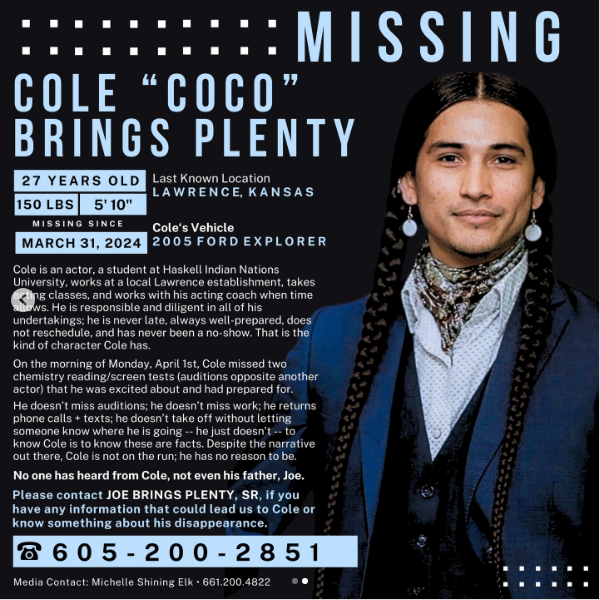 A missing poster for Cole Brings Plenty | Source: Instagram/mobringsplenty