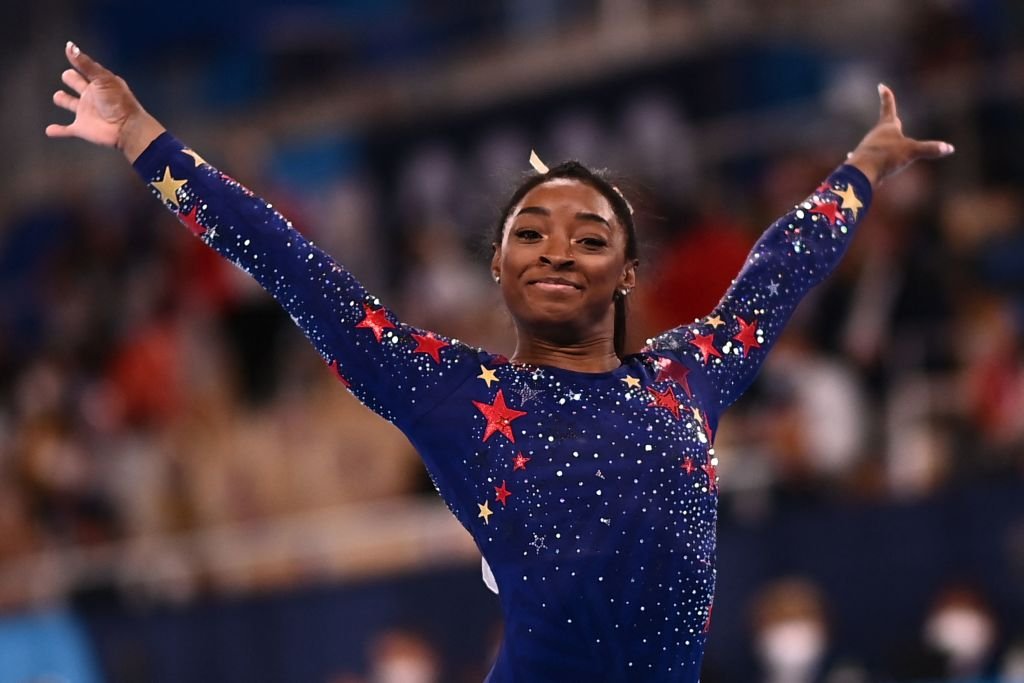 Simone Biles in the artistic gymnastics balance beam event during the Tokyo 2020 Olympic Games, on July 2021. | Source: Getty Images