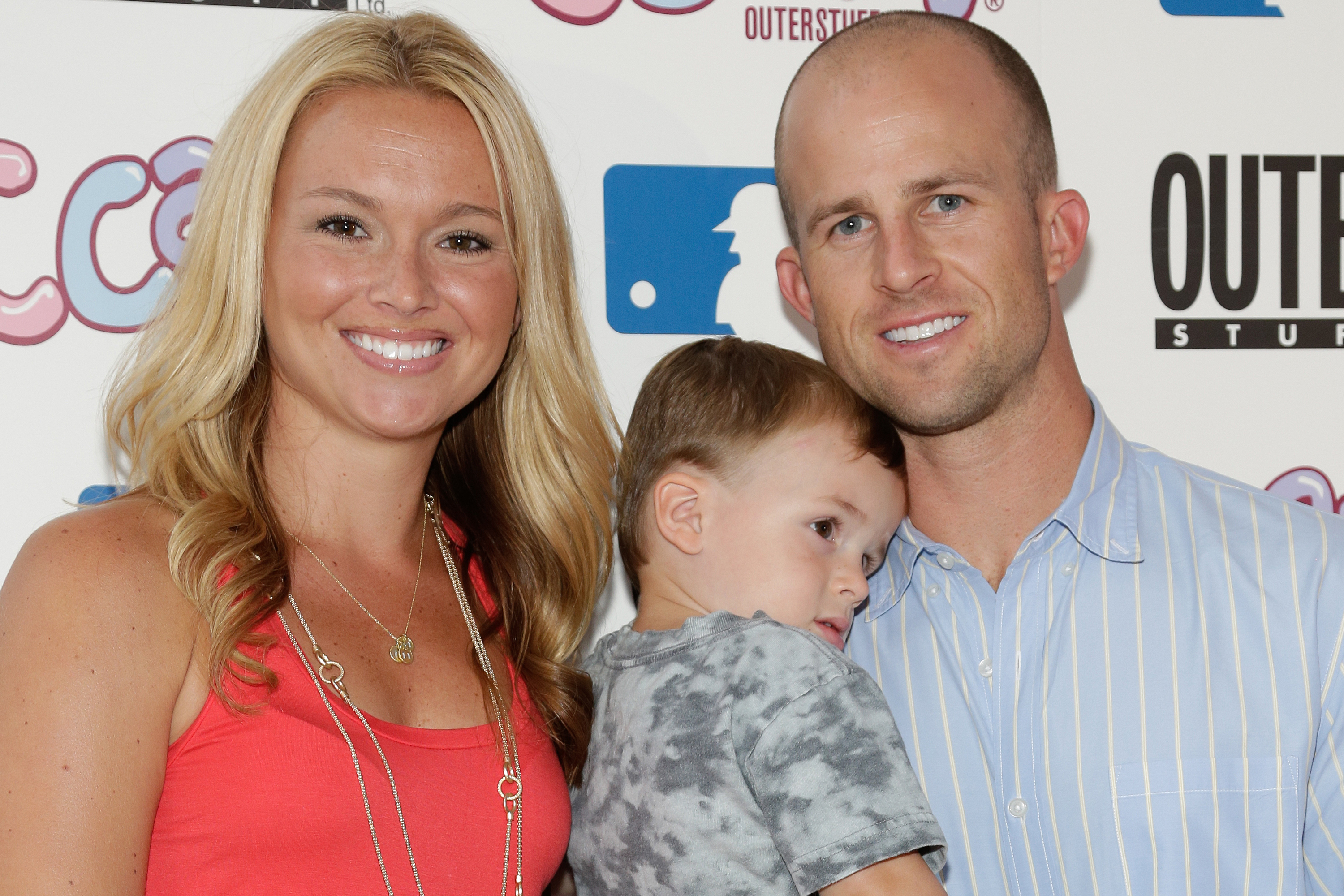 New York Yankee Brett Gardner, his wife Jessica, and sons are pictured at the CCandy Children's Clothing Line Launch at MLB Fan Cave on August 8, 2013, in New York City | Source: Getty Images