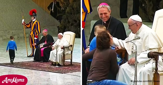 Adorable moment little boy with autism rushes onto stage to greet the Pope
